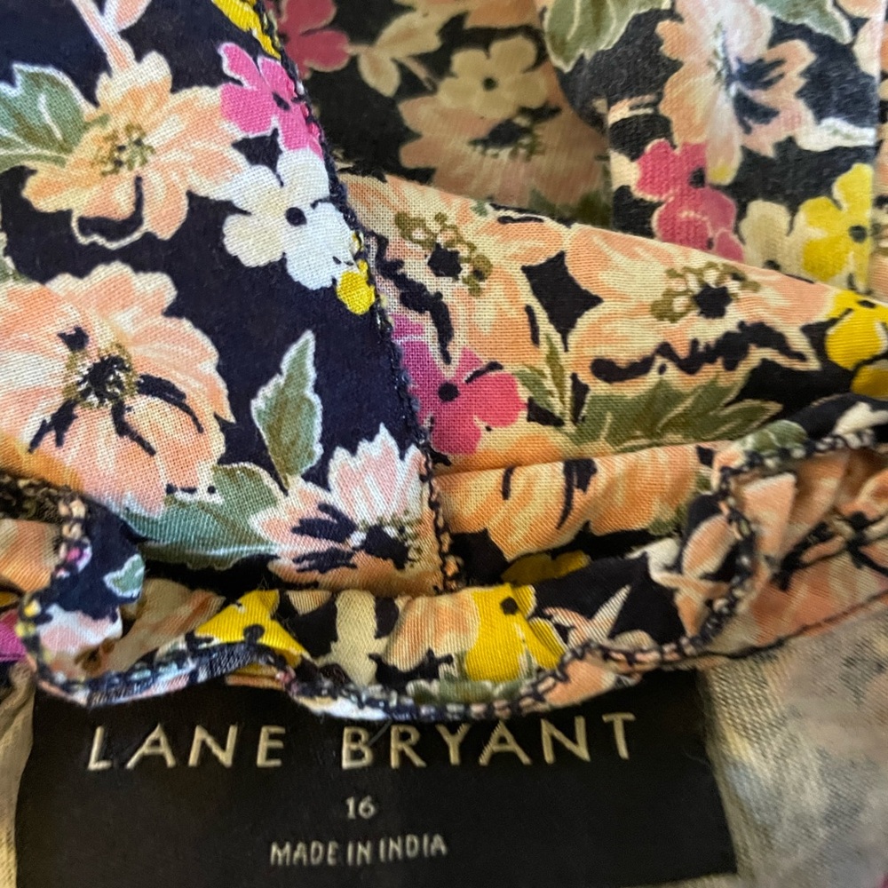 Lane Bryant Navy Floral Top with Pink, Peach & Yellow Blooms